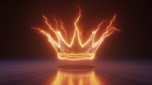 Video of multiple lightning filaments forming a luminous crown shape, with natural branching physics, sharp electric glows, studio lit environment with bright gradient backdrop