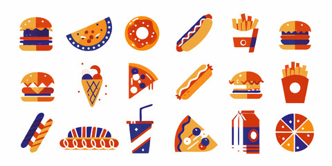 Fast Food Icons Collection Flat Vector Illustration On White Background © krishna