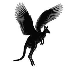 Mythical Winged Kangaroo Silhouette Animal. © yeni