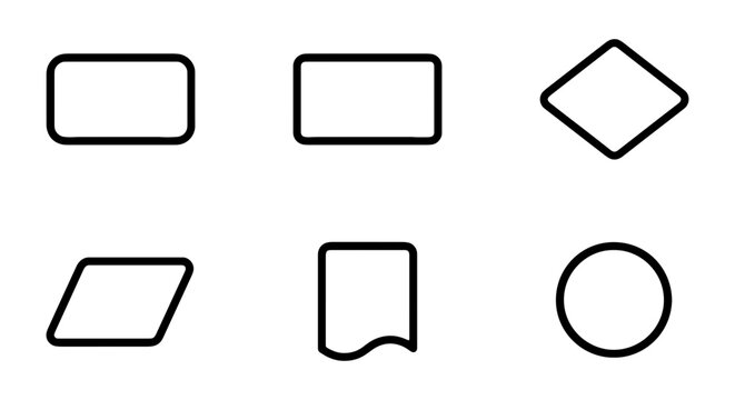 Basic Flowchart Shapes, Process Diagram Elements, Simple Geometric Icons for Workflow Visualization