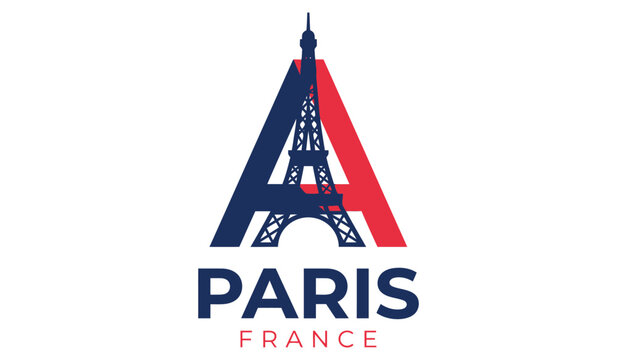 Paris France Eiffel Tower Letter A Logo Emblem Isolated on White Background