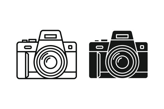 Vector illustration vintage camera line art side view comparison minimal design