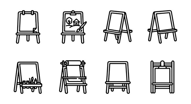 Art Easel Icons, Display Stands, Drawing Boards, 8 Vector Elements Set