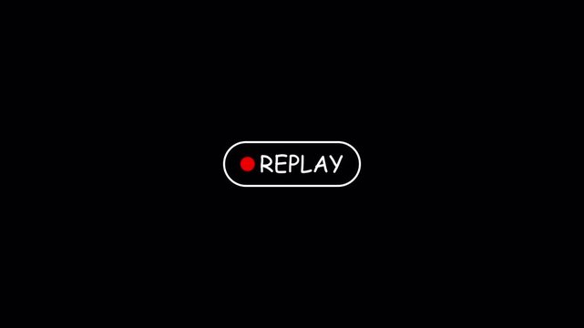 Replay text button animation for video camera and camcorder recordings,  animated rewind or repeat icon, VHS Replay Overlay, Video camera replay screen animation overlay with alpha channel in 4k