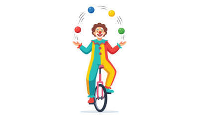 Circus clown juggling colorful balls while riding a unicycle © Basecamp