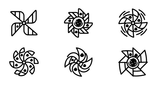 Spinning Toy Icons, Pinwheel Vector Graphics, Fidget Spinner Set, Playful Motion Elements