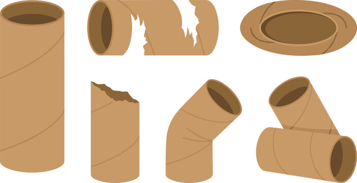 Empty Cardboard Toilet Paper Roll Tube Collection with Torn Bent Flattened and Damaged Kraft Cylinder Pipes for Bathroom Recycling and Domestic Waste Vector Designs
