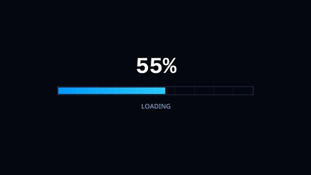 Digital loading progress bar animation with percentage counter on dark animation background