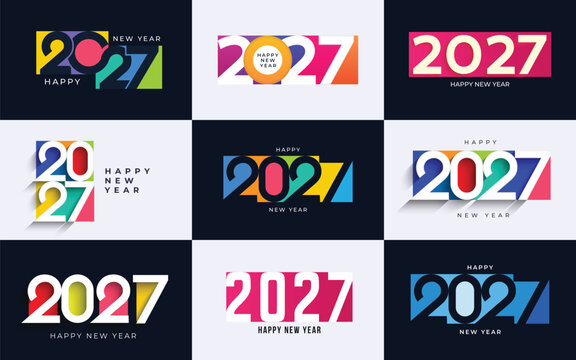 Set of Happy New Year 2027 logo design template with numbers and typography. 