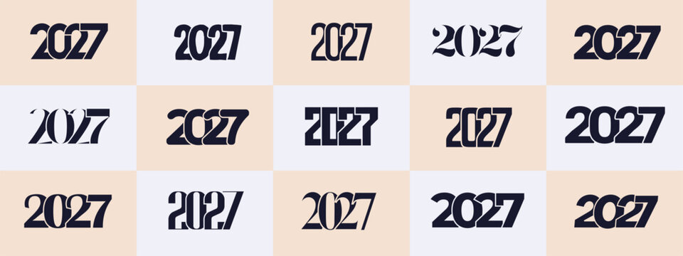 set of happy new year 2027 with typography number logo. 2027 new year celebration. 2027 logo. new year 2027 number logo set Vector illustration
