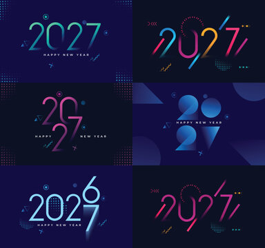 Set of 2027 Happy New Year Background Design. Greeting Card, Banner, Poster. Vector Illustration.