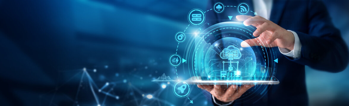Cloud engineer using tab analysing Edge Computing and distributed processing systems, low-latency data delivery, network optimization and real-time analytics.