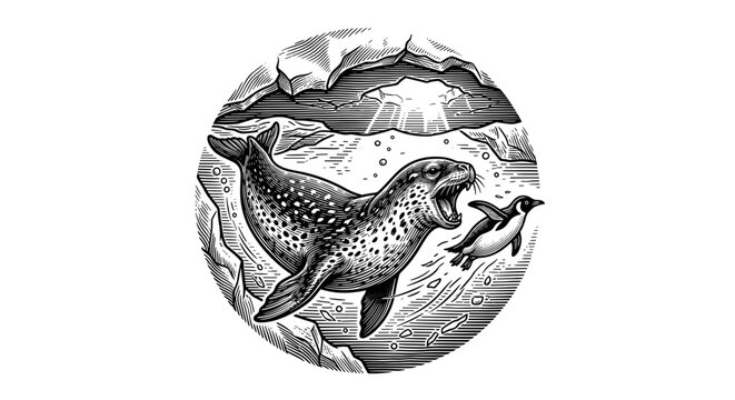 Leopard Seal Swimming Underwater.