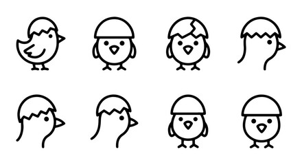 Cute Chick Icons, Baby Bird Vector Graphics, Easter Egg Hatching Characters, Spring Animal Illustrations © Shahajan