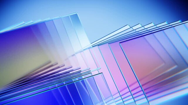 Glassy layered rectangles with elegant blue gradient loop background