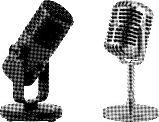 Two vintage microphones with stands on white background © md ruhul amin