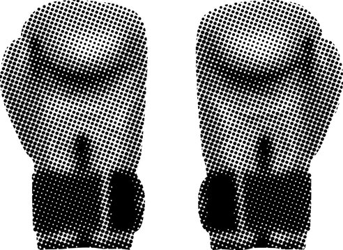Black and white illustration of boxing gloves on white background