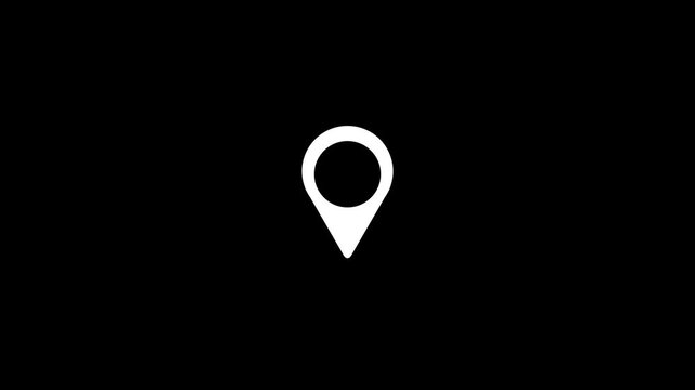White location pin icon animation on a solid black background representing map pointer navigation address and GPS destination placement