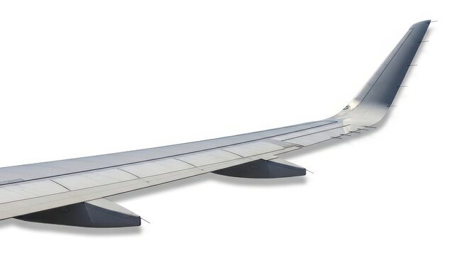 Airplane wing with flaps on white