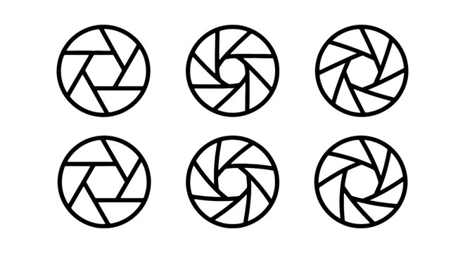Camera Aperture Icons Set, Photography Lens Diaphragm Symbols, Graphic Design Elements