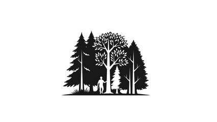 Fototapeta premium A person stands among various trees in a natural setting outdoors.