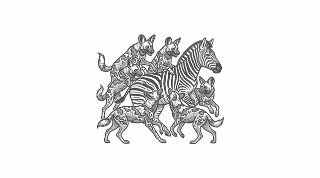 Zebra and Dogs Running Together.