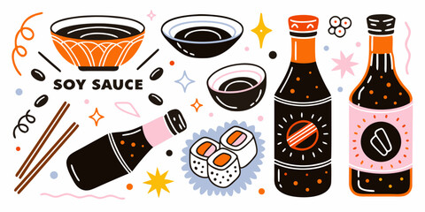 Soy Sauce Collection A Colorful Vector Illustration Of Asian Condiments © Uttam