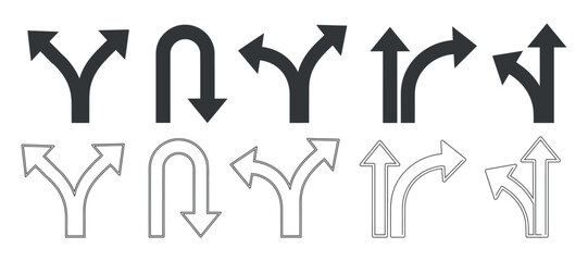 Directional arrow set black and outlined silhouette style © MOHAMMAD