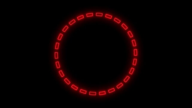 Rotating Neon red dashed circle animation on black background.