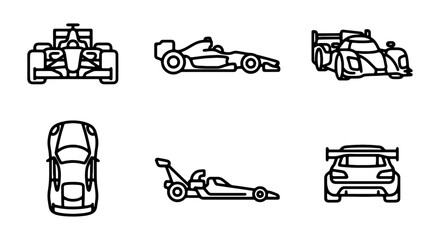Naklejka premium Formula 1 Race Cars, Sleek Sports Vehicles, Modern Automotive Designs, High-Speed Competition Icons