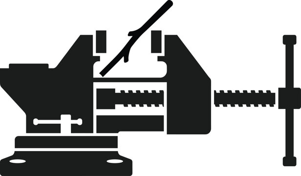 Industrial Bench Vise Silhouette Icon with Tool Handle for Workshop and Manufacturing Use