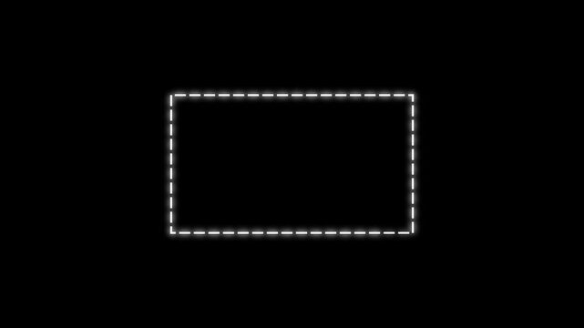 White dashed line bar frame border seamless loop animation with soft glow effect on black background. 4K animated frame border for text box template, title highlights, and lower third promo layouts