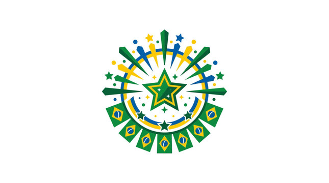 Brazilian Flag Inspired Festive Starburst Emblem with National Colors