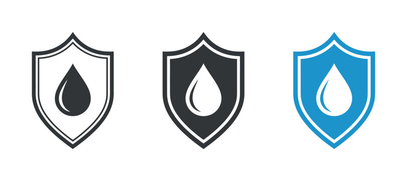 Shield With Water Drop Icon Set Flat Silhouette Style