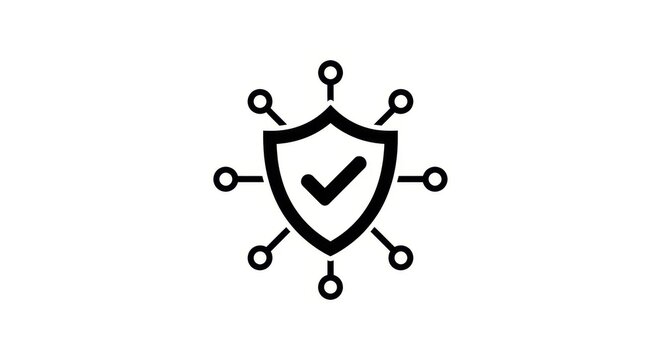 Black shield icon with check mark and connections