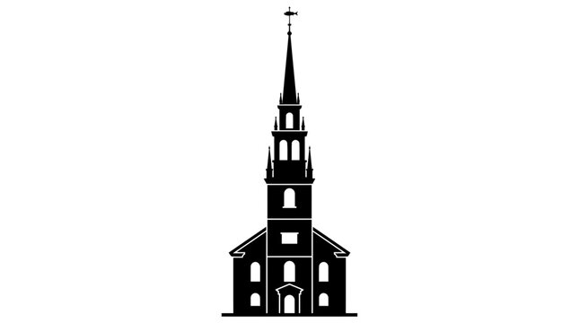 Simple black church building silhouette.