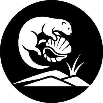 Beaver holding a shell in a circular design.