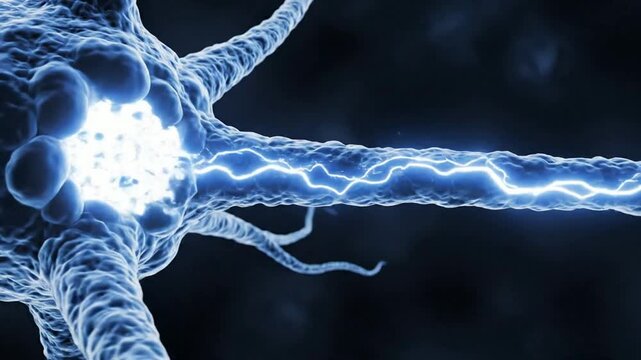 Neural network signal transmission: biological neuron firing electrical impulses in brain synapse biology