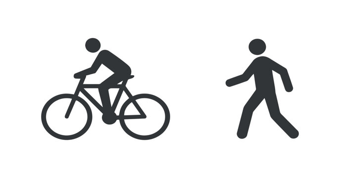 Cyclist And Pedestrian Pictograms Black Silhouette Style