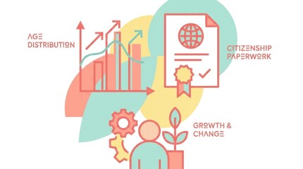 Obraz premium Visual representation of demographic changes and age distribution with citizenship paperwork and growth indicators for informative design