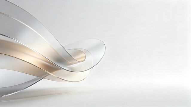 Overlapping translucent gold silver glass ribbon swirl curve soft neutral light 3D abstract background