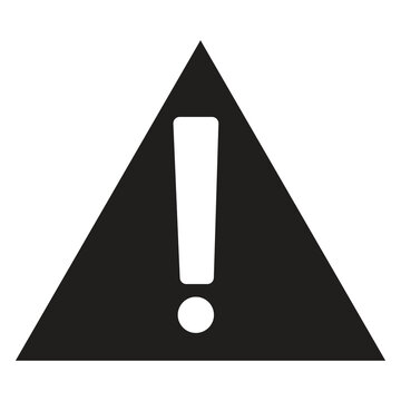 Warning sign vector with black equilateral triangle and centered white exclamation mark symbol for caution or attention