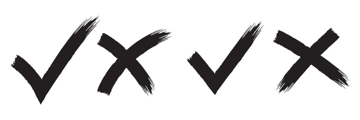Check mark grunge icon set. Hand drawn doodle checkmark and cross icons set checklist marks in box and circle grunge brush style vector. Brush, marker drawn check mark and cross icon set Collection © Top