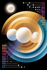Fototapeta premium Abstract cosmic data visualization with luminous spheres, concentric waves and futuristic radial design