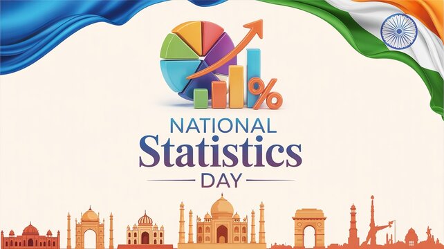 National Statistics Day banner with Indian flag and colorful data charts.
