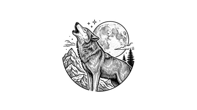 Wolf howling at full moon 1.