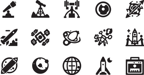 Space exploration and astronomy silhouette icon set © Salim