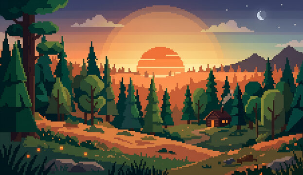 landscape with mountains pixel abstract background 