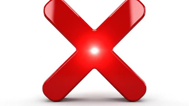 Red 3D glossy X icon on white background.