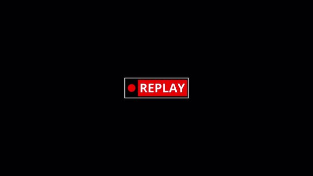 Replay text button animation for video camera and camcorder recordings,  animated rewind or repeat icon, VHS Replay Overlay, Video camera replay screen animation overlay with alpha channel in 4k